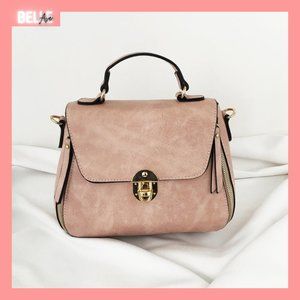 blush/pink medium satchel w/ zipper accent